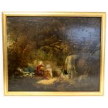 George Morland (British 1763-1804). Gypsy encampment. Oil on board. 41.5cm x 51.5cm. Signed and