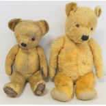 Two early 20th century vintage teddy bears, one in golden mohair with centre seam, jointed arms