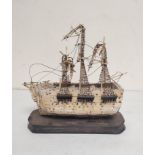 Napoleonic Wars Interest- Early 19th century prisoner of war bone model ship of a three masted