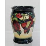Modern Moorcroft Pottery vase with red tree peony type flowers, designed by Emma Bossons, signed
