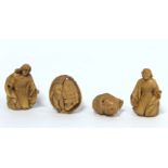 Four 19th century vegetable ivory carvings, two of religious figures, each 6cm high, one with bust