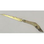 Lat 19th/early 20th century paperknife with deer's foot handle, the brass blade inscribed with