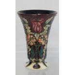 Modern Moorcroft Pottery "Masquerade" pattern vase of trumpet form, designed by Rachel Bishop,