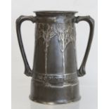 Tudric pewter Art Nouveau twin handled loving cup by David Veazey for Liberty & Co., decorated