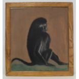 19th or Early 20th Century Naive School. Portrait of a monkey (Sooty Mangabey?). Oil on panel.