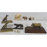 Small carved soapstone figure of a bear, 6cm high; naïve carved stone figure of a ram, 5cm long;