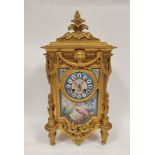 French late 19th century mantel clock by Marti, No. 14974, in gilt spelter with Sevres style plaques