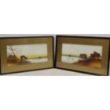 G. Miller (Late 19th/Early 20th Century British School). Sunset lake scenes - a pair. Watercolour.