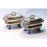 Pair of Scottish silver sauce tureens by J McKay, Edinburgh 1809, of rounded rectangular form with