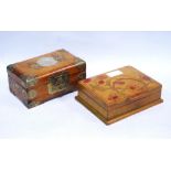 Art Nouveau card box decorated with hand-drawn stylised floral motifs to the hinged top, bearing a