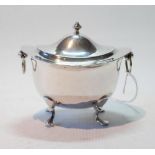 Silver oval caddy, Birmingham 1904, with cut edge and ring handles, 171g or 5½oz.