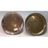 Pair of silver circular waiters by SC Younge & Co., Sheffield 1814, with gadrooned edges upon