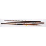 Australian Aboriginal wooden double spearhead with multiple barbs, 77cm long, with two other