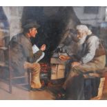 Continental School Males at the fireside smoking pipes