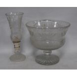 Large Scottish thistle-etched cut glass bowl/centrepiece, possibly by Edinburgh Crystal, raised on a