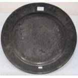 18th century-style pewter charger, 46cm diameter.