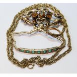 Indian emerald and paste bracelet in gold, a garnet and diamond ring, a rolled gold necklet and a