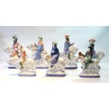 Group of seven Rye Pottery figures on horseback depicting characters from the Canterbury Tales, 21cm