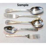 Silver part service, Sheffield 1914, of tied reed pattern, four each of table and dessert spoons and