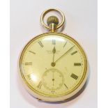 Keyless lever 18ct gold open face pocket watch by Thos Russell, Liverpool, no. 98764, 1918, 49mm,