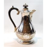 Scottish silver hot water pot by Brook & Sons, Edinburgh 1905, of part fluted pear shape with ivy