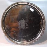 Scottish silver large circular tray by J McKay, Edinburgh 1818, with moulded and gadrooned border on