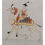 Mughal School Nobleman on a camel Watercolour and drawing on silk, 23cm x 21cm.