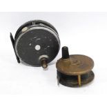 Hardy Bros 'The Perfect' fly reel, 3⅛in, together with a brass reel marked for Wallace & Kerr,