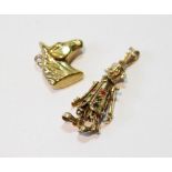 9ct gold gem-set figure of a clown and a similar horse head charm, 8g.