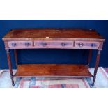 19th century mahogany and rosewood side table with a central drawer enclosing fitted compartments