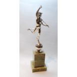 Silver figure of Mercury in typical pose, Sheffield 1954, 27cm, on onyx marble base.