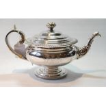 Scottish silver teapot by James McKay, Edinburgh 1821, of compressed waisted shape with gadrooned