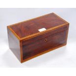 George III inlaid mahogany collector's or jewellery box, the hinged top enclosing a later felt-lined