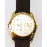 Gent's Ardath rolled gold watch with separate rectangular movements and chapters for Arabic and