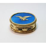 Silver gilt and enamel oval box in the manner of Fabergé, 63mm.