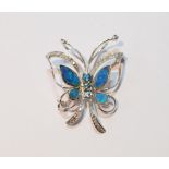 Butterfly brooch with tiny diamonds, zircons and opals, '9.375', 4.7g.