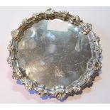 Irish silver circular card tray by Michael Walsh, Dublin, with shaped, moulded and scallop border,