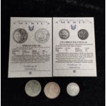 USA. Three .900 grade silver coins to include an 1893 Columbian half dollar, an 1887 Morgan Dollar