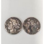 Two Victorian reproduction ancient Greek coins both Tetradrachms of King Agathokles of Syracuse