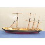 Large wooden painted model ship of Brunel's S.S Great Britain. Approximately 140cm long.