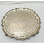 Sterling silver scalloped edged tray by James Deakin & Sons Sheffield 1933. The centre of the tray