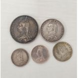 Great Britain. Collection of silver coins to include an 1887 Victoria Crown & Halfcrown & a 1758