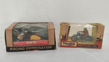 Two boxed vintage 1960s 1:32 scale Britains Ltd motorcyclist figures to include a Triumph