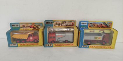 Three vintage boxed Matchbox Kingsize model vehicles to include a Scammell Tipper Truck K-19, Refuse