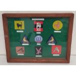 WW2. Framed Indian army divisional patches to include SACSEA, 12th Army, 17th Indian Division etc