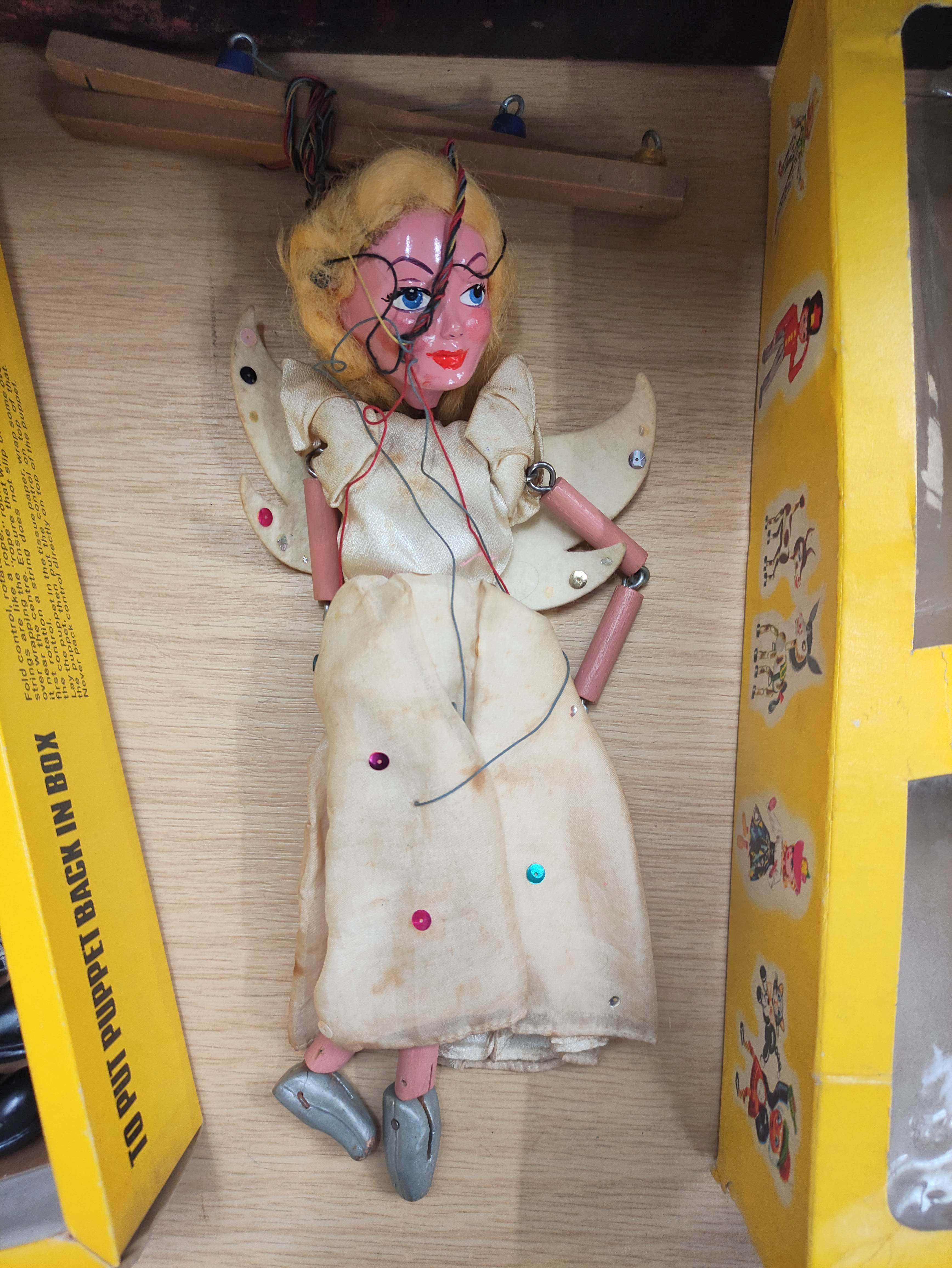 Four vintage Pelham Puppets marionettes to include a late 1960s Bimbo the Clown, Ballet Dancer - Image 10 of 15