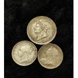 Great Britain. Three 19th century silver Maundy coins to include an 1822 George IV 2d (12,000), 1839