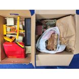 Two boxes containing a quantity of vintage 00 gauge model railway scenery.