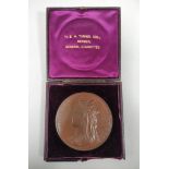 Anglo-Indian. Boxed bronze 1883-84 Calcutta International Exhibition medal by JS & AB Wyon. OBV