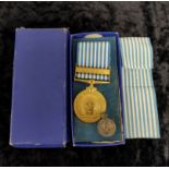 Korean War. United Nations Korea 1950 Medal with spare ribbon in original issued box.